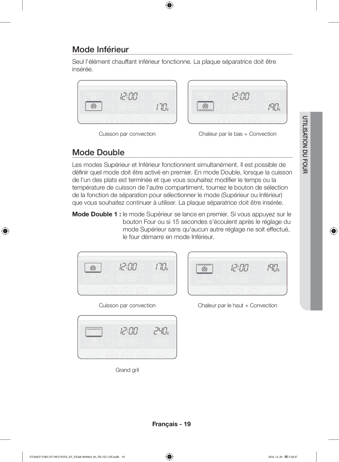 Samsung NV70F2793NS/EF, NV66F2733BS/EF manual Mode Inférieur, Mode Double 