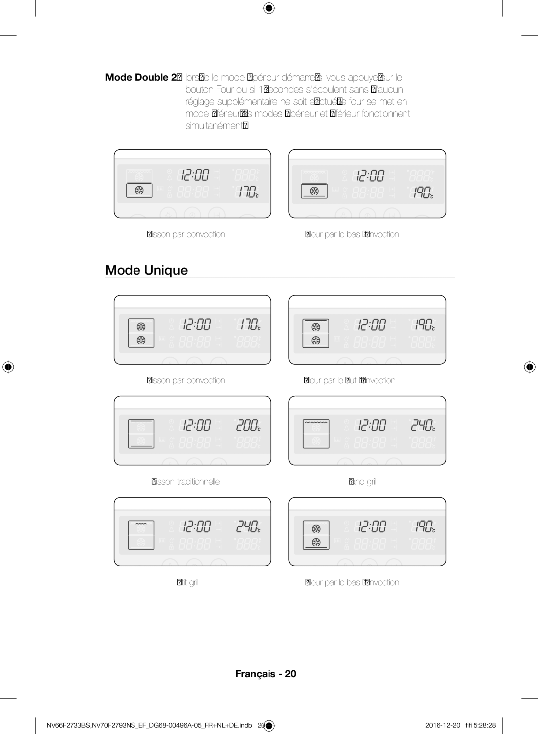 Samsung NV66F2733BS/EF, NV70F2793NS/EF manual Mode Unique 