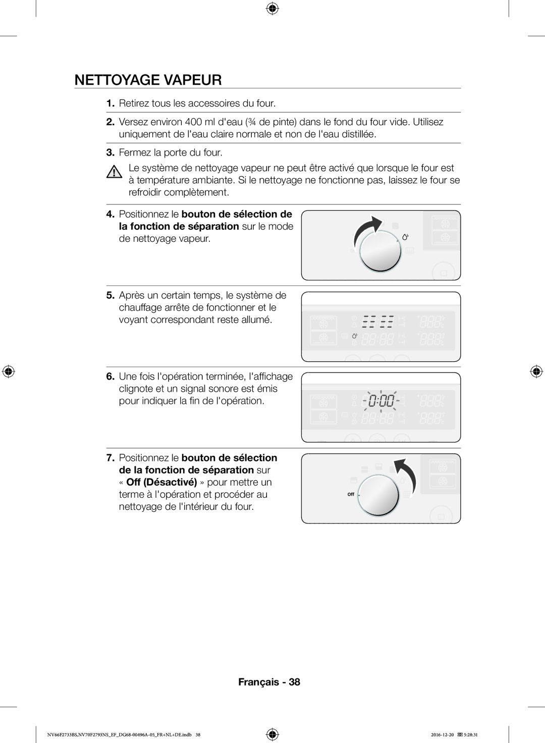 Samsung NV66F2733BS/EF, NV70F2793NS/EF manual Nettoyage Vapeur 