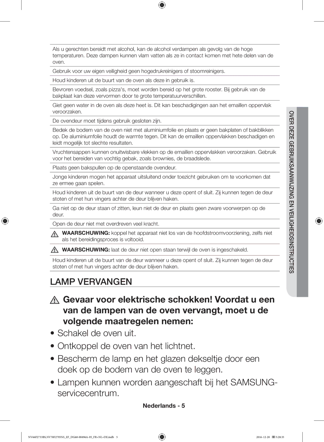 Samsung NV70F2793NS/EF, NV66F2733BS/EF manual Lamp Vervangen 