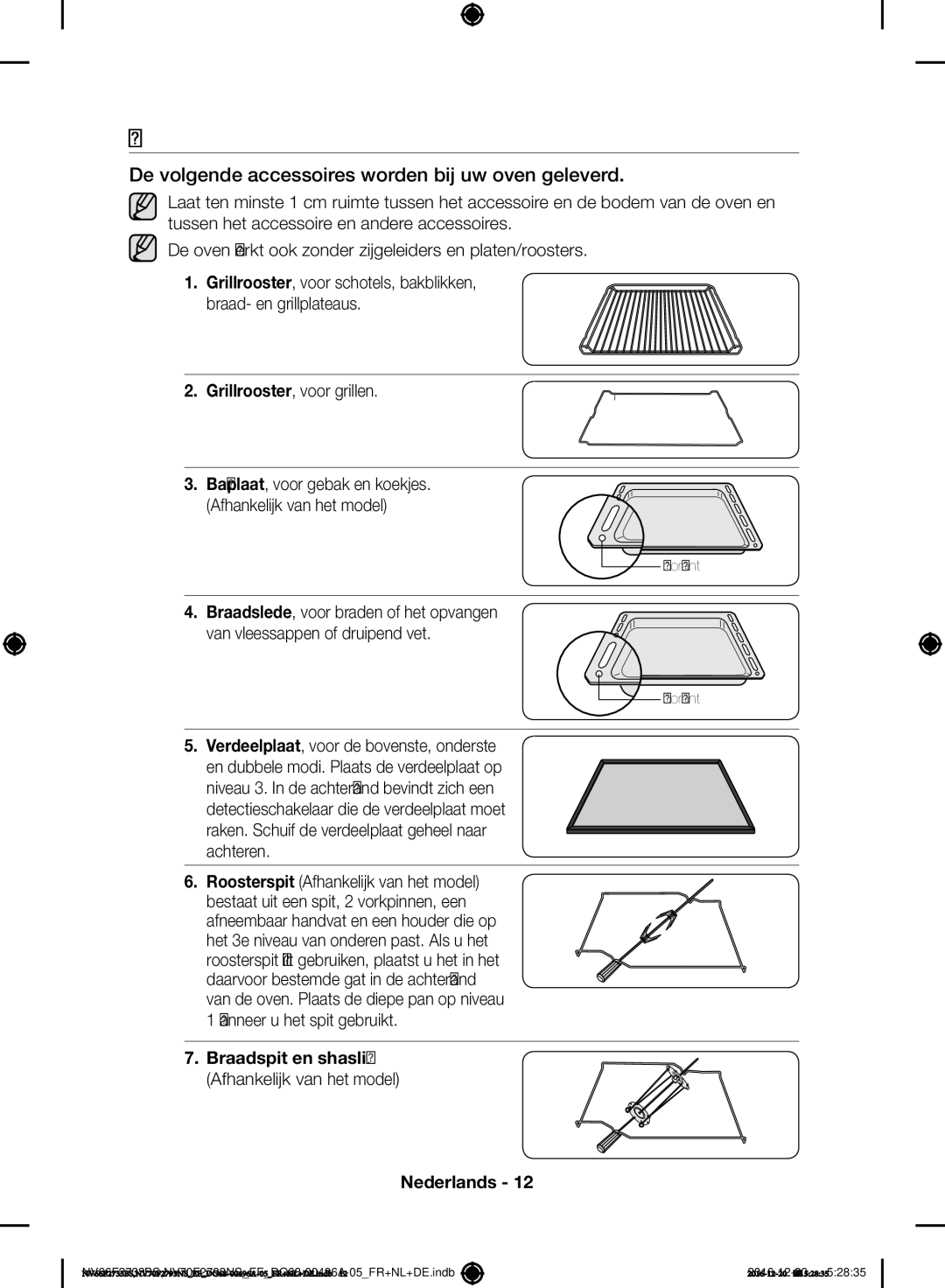 Samsung NV66F2733BS/EF, NV70F2793NS/EF manual Grillrooster, voor grillen, Verdeelplaat, voor de bovenste, onderste 