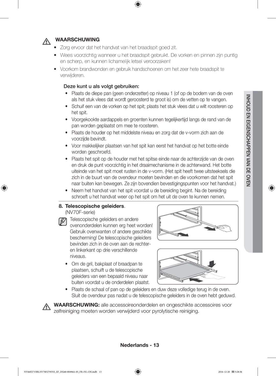 Samsung NV70F2793NS/EF, NV66F2733BS/EF manual Telescopische geleiders, NV70F-serie 