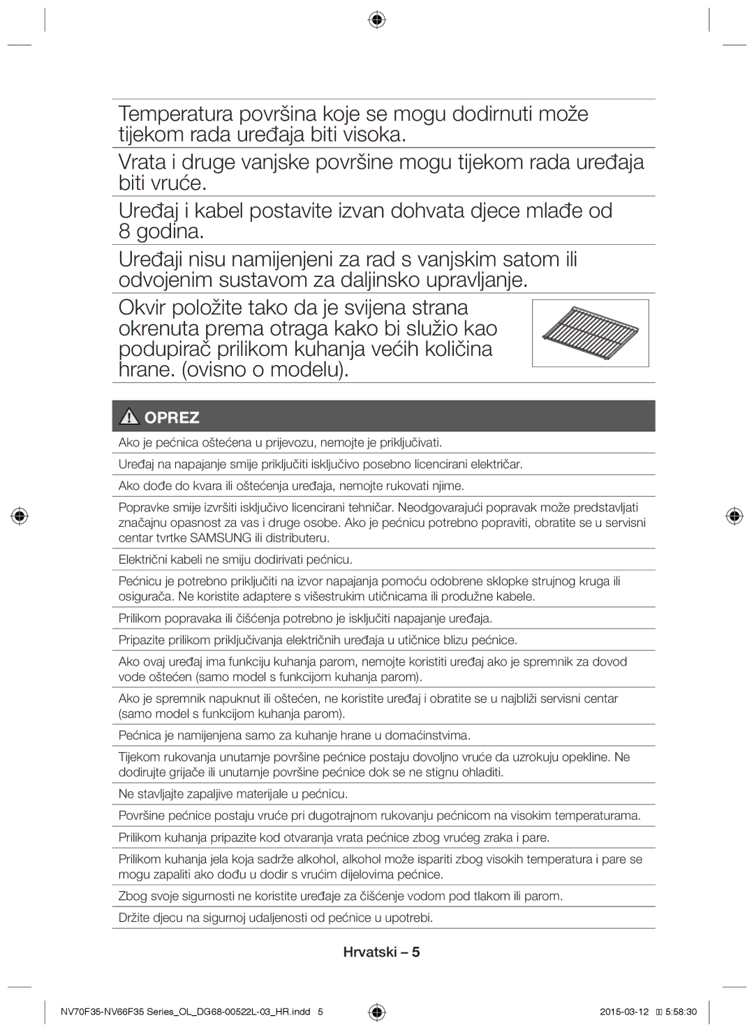 Samsung NV66F3523BS/OL manual Oprez 