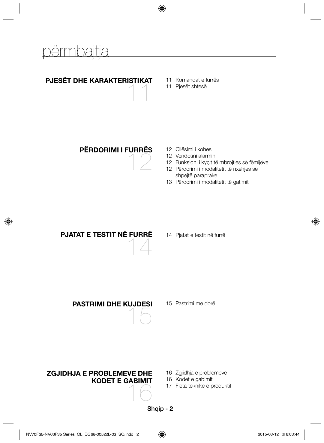 Samsung NV66F3523BS/OL manual Përmbajtja 