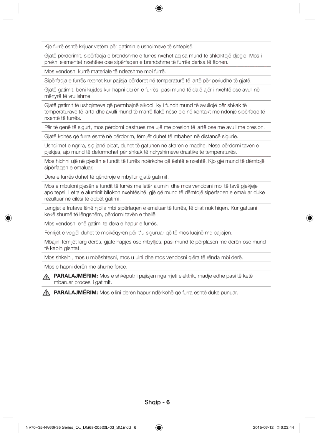 Samsung NV66F3523BS/OL manual Shqip 