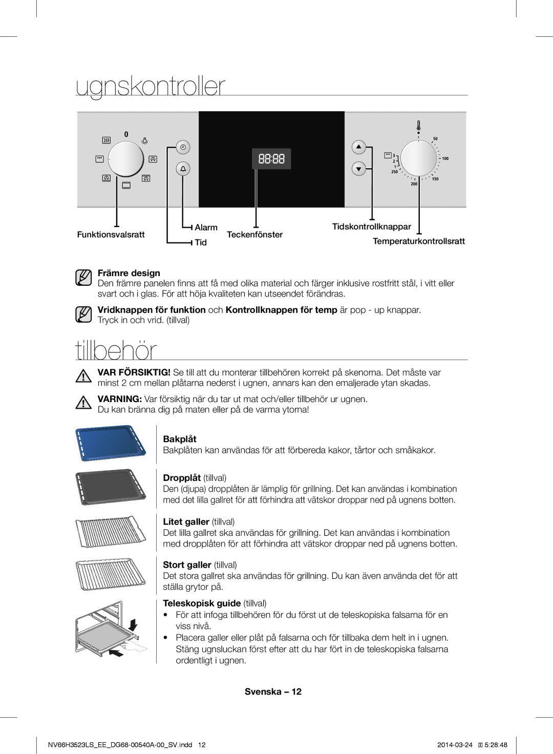 Samsung NV66H3523LS/EE manual Ugnskontroller, Tillbehör 