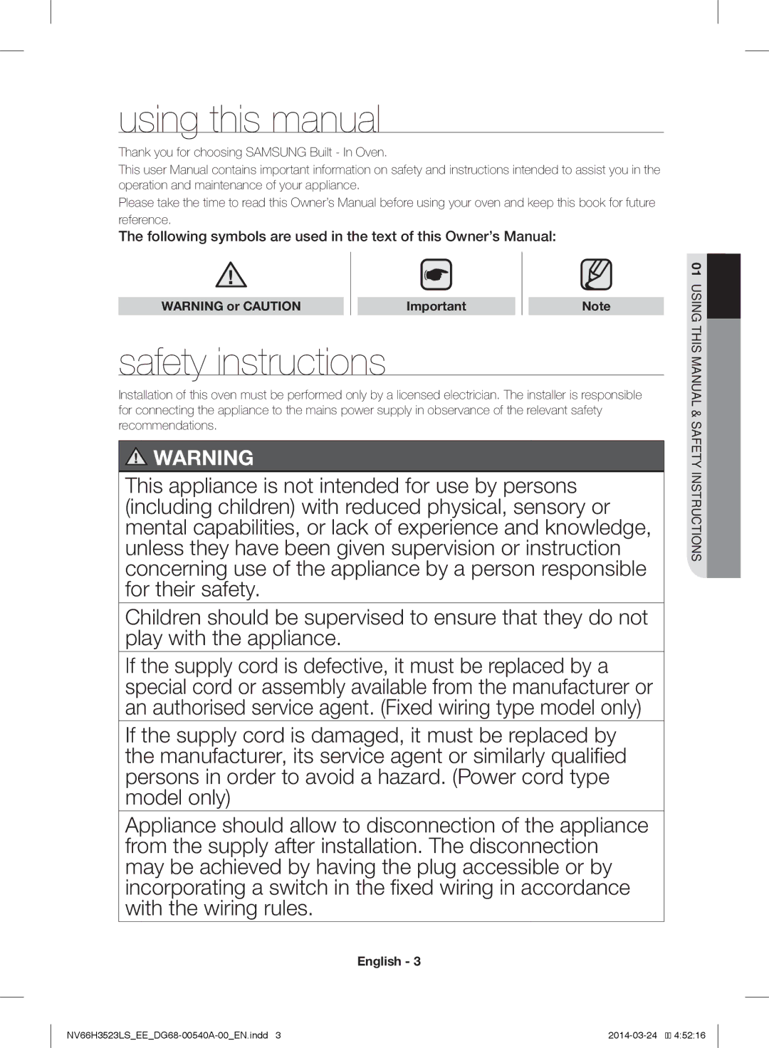 Samsung NV66H3523LS/EE Using this manual, Safety instructions 