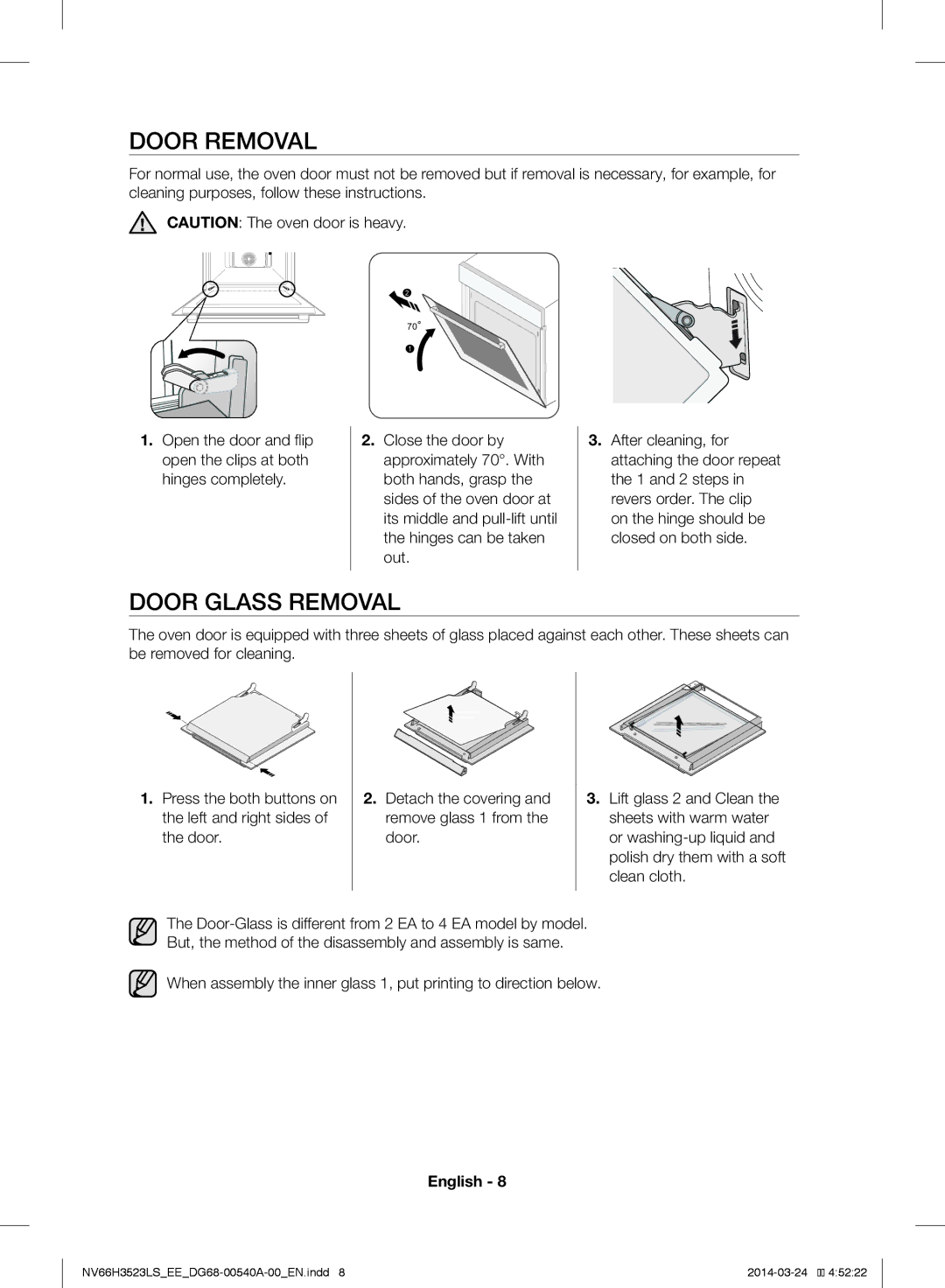 Samsung NV66H3523LS/EE manual Door Removal, Door Glass Removal 