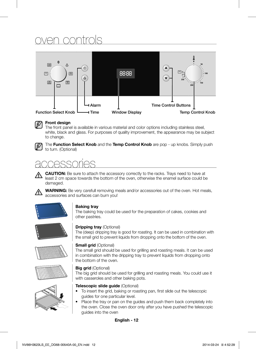 Samsung NV66H3523LS/EE manual Oven controls, Accessories 