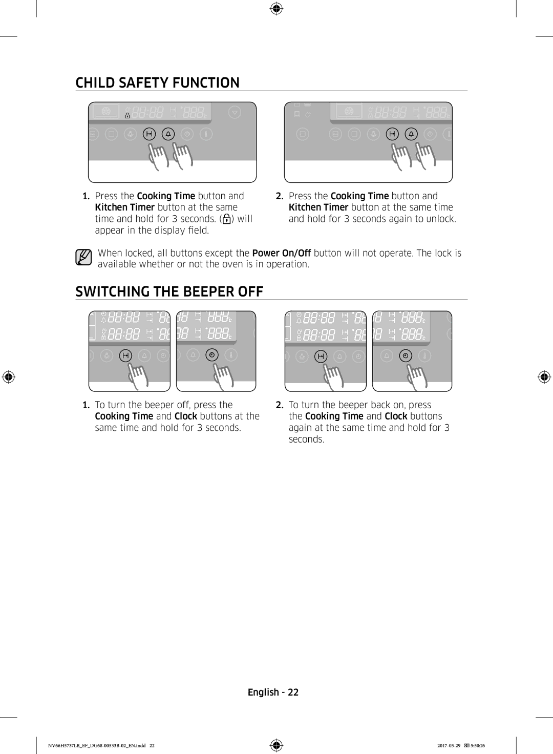 Samsung NV66H5737LB/EF manual Child Safety Function, Switching the Beeper OFF 