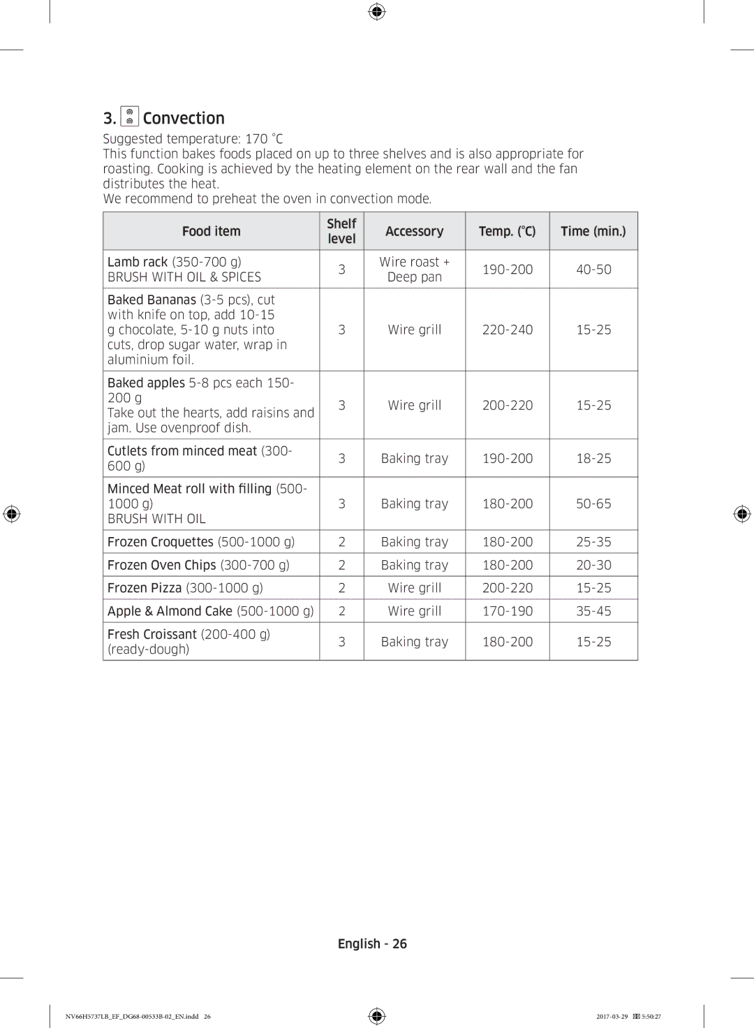 Samsung NV66H5737LB/EF manual Convection 