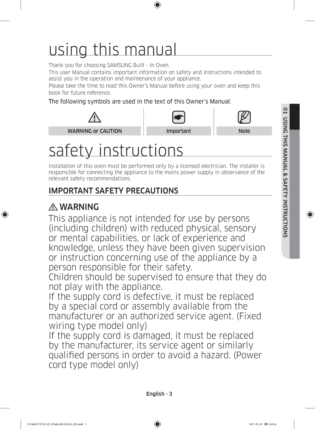 Samsung NV66H5737LB/EF Using this manual, Safety instructions, Important Safety Precautions 