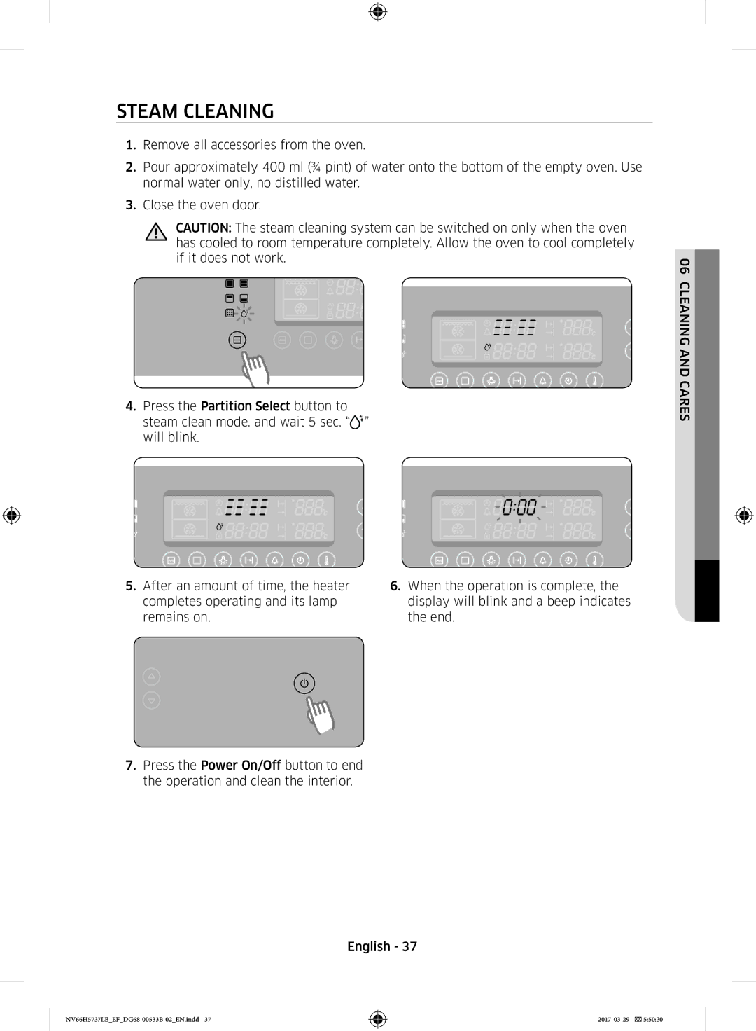 Samsung NV66H5737LB/EF manual Steam Cleaning, Cleaning and Cares 