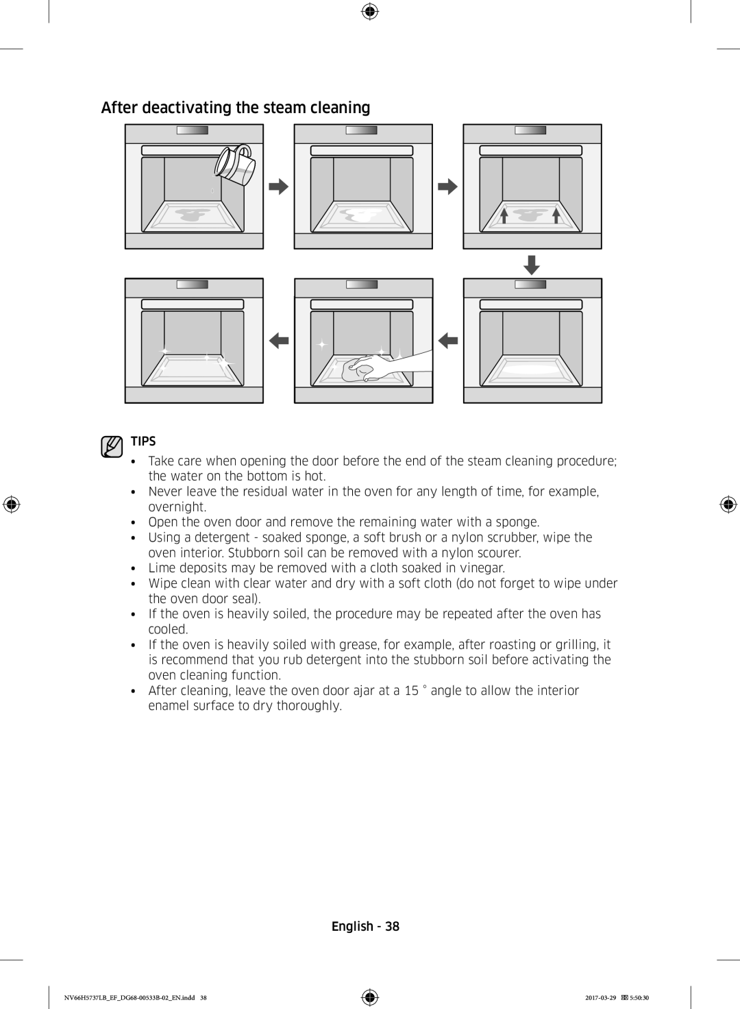 Samsung NV66H5737LB/EF manual After deactivating the steam cleaning, Tips 