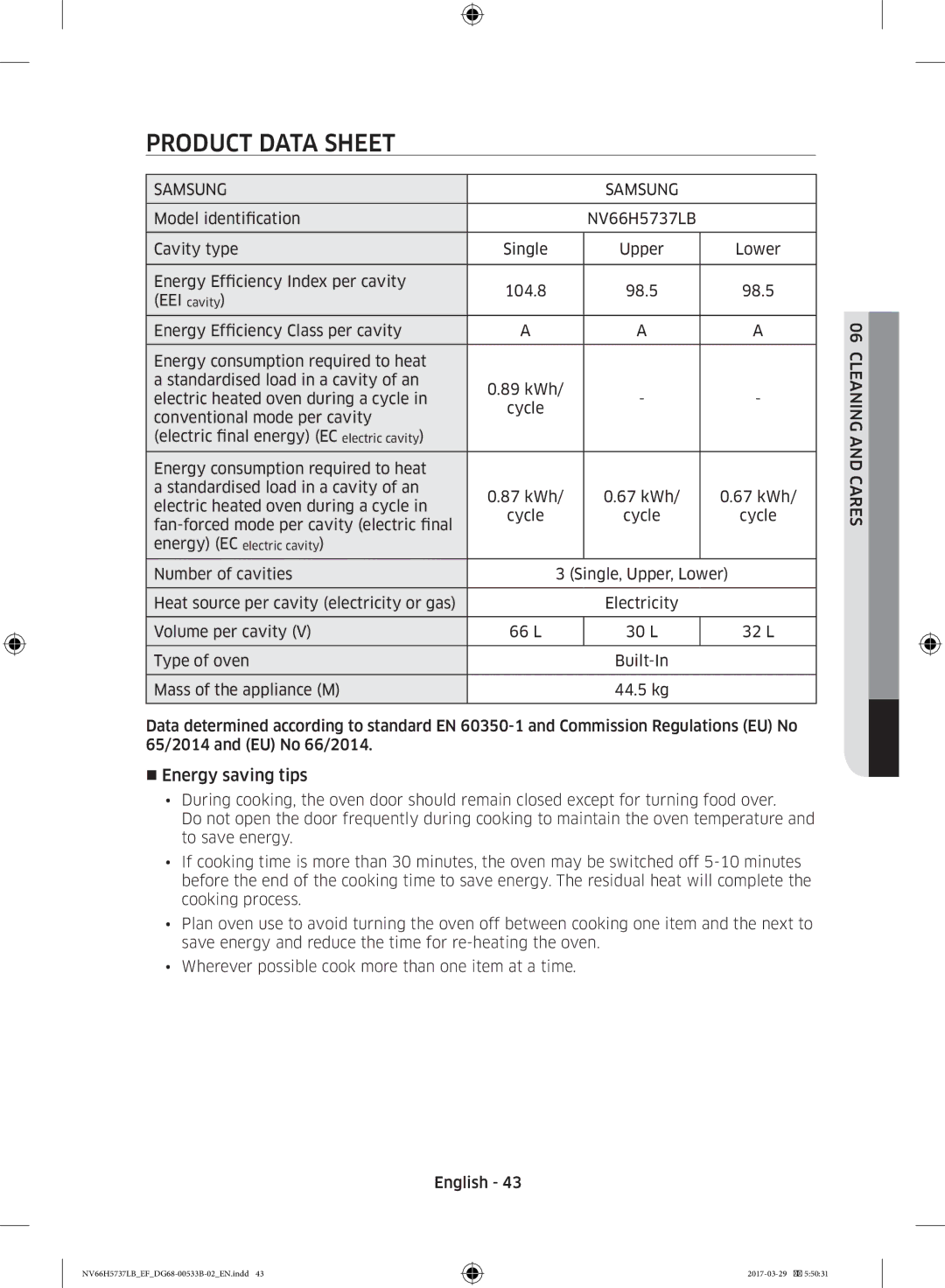 Samsung NV66H5737LB/EF manual Product Data Sheet, Samsung 