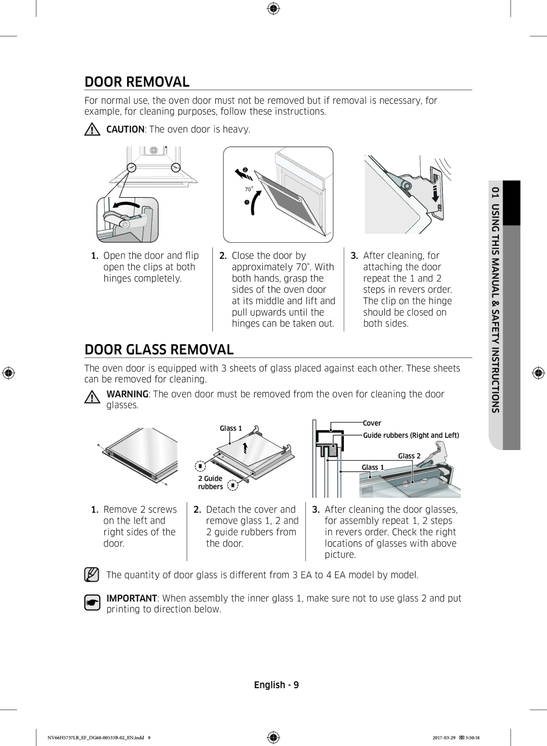 Samsung NV66H5737LB/EF manual Door Removal, Door Glass Removal, Using this, Instructions 