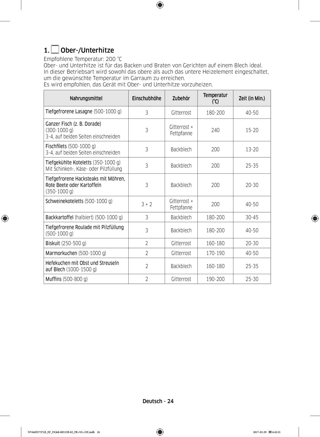 Samsung NV66H5737LB/EF manual Ober-/Unterhitze 