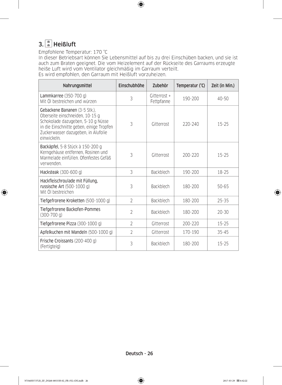 Samsung NV66H5737LB/EF manual Heißluft 