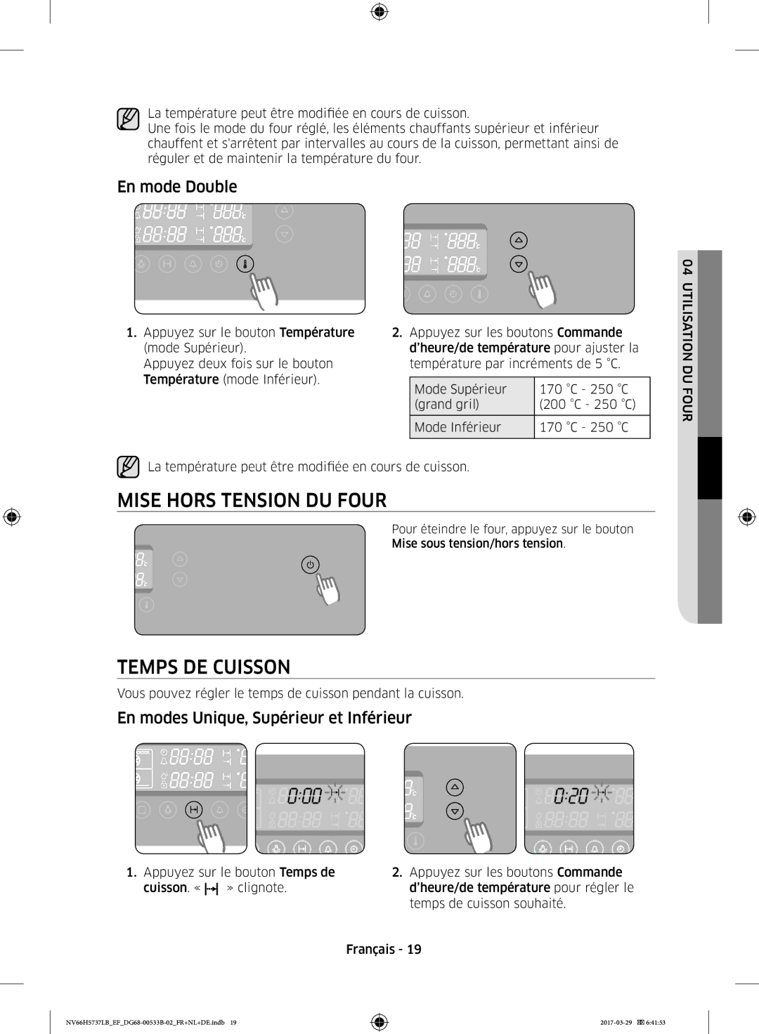 Samsung NV66H5737LB/EF manual Mise Hors Tension DU Four, Temps DE Cuisson, En mode Double 