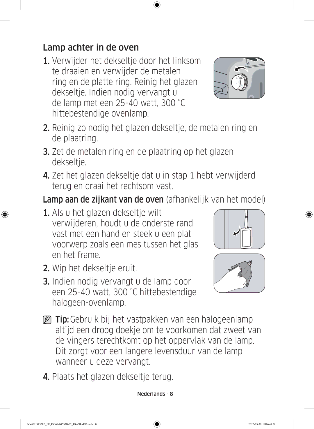 Samsung NV66H5737LB/EF manual Lamp achter in de oven 