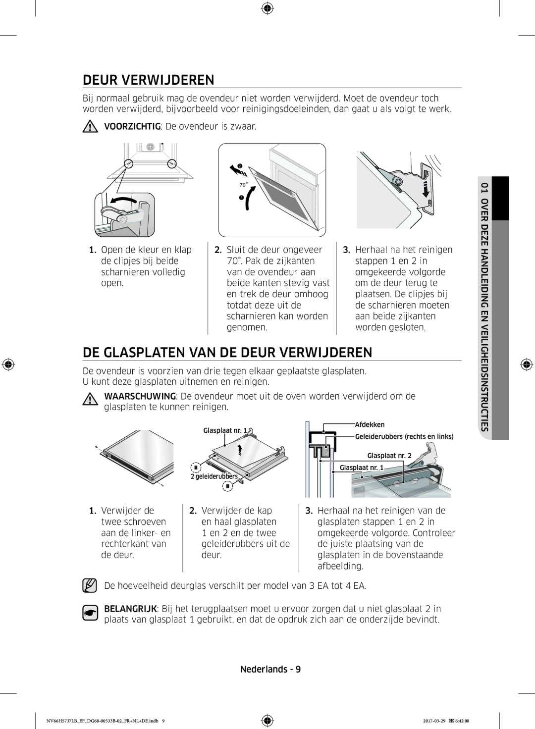 Samsung NV66H5737LB/EF manual DE Glasplaten VAN DE Deur Verwijderen 