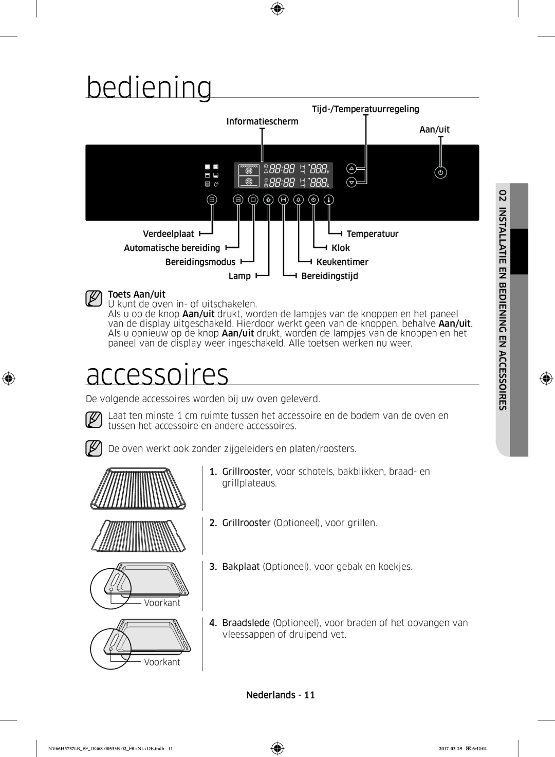 Samsung NV66H5737LB/EF manual Bediening, Accessoires 