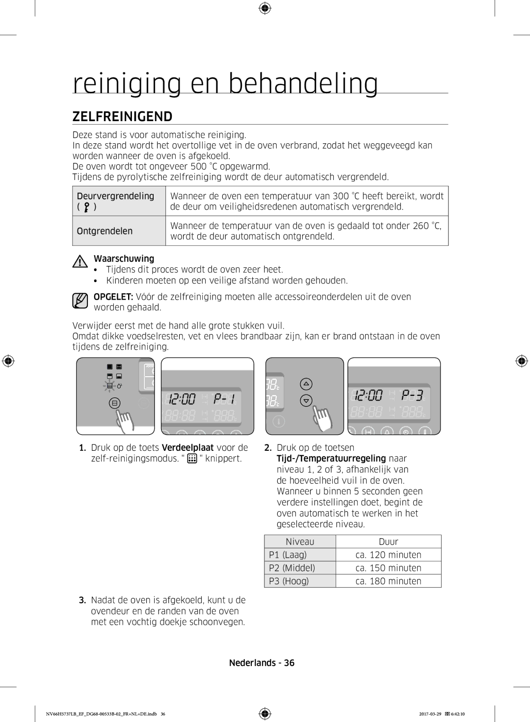 Samsung NV66H5737LB/EF manual Reiniging en behandeling, Zelfreinigend 