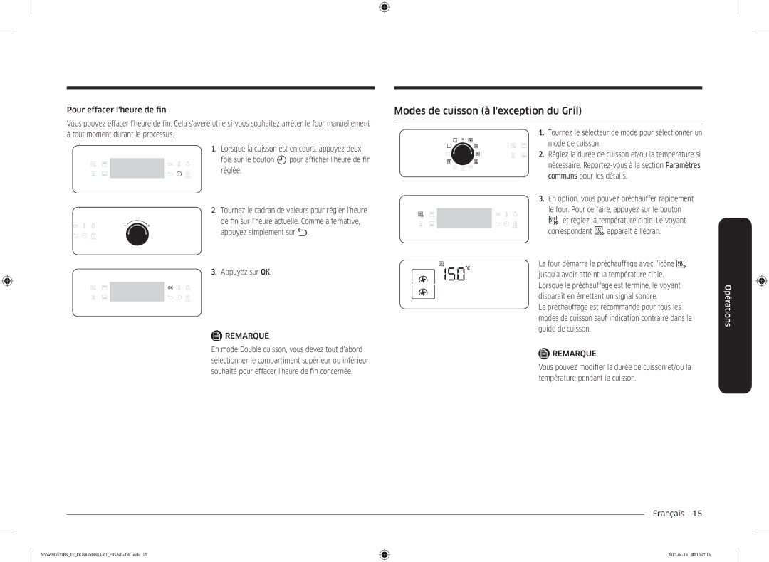 Samsung NV66M3531BS/EF manual Modes de cuisson à lexception du Gril, Mode de cuisson, Correspondant apparaît à lécran 