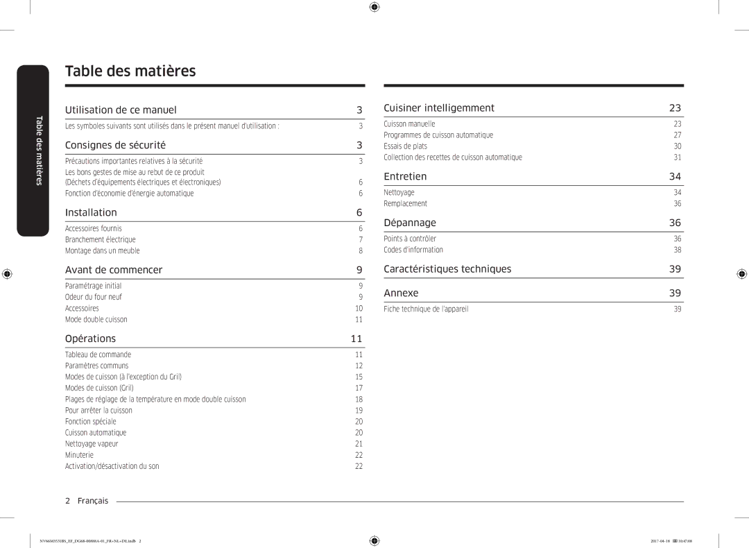 Samsung NV66M3531BS/EF manual Table des matières 