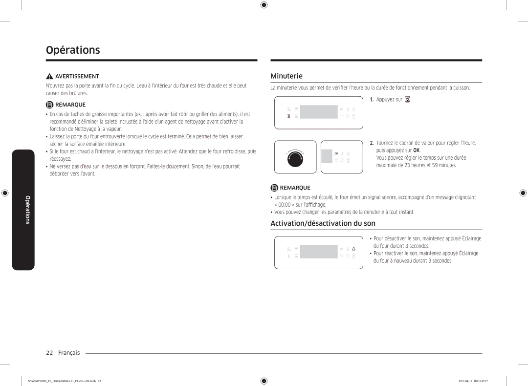 Samsung NV66M3531BS/EF manual Minuterie, Activation/désactivation du son 