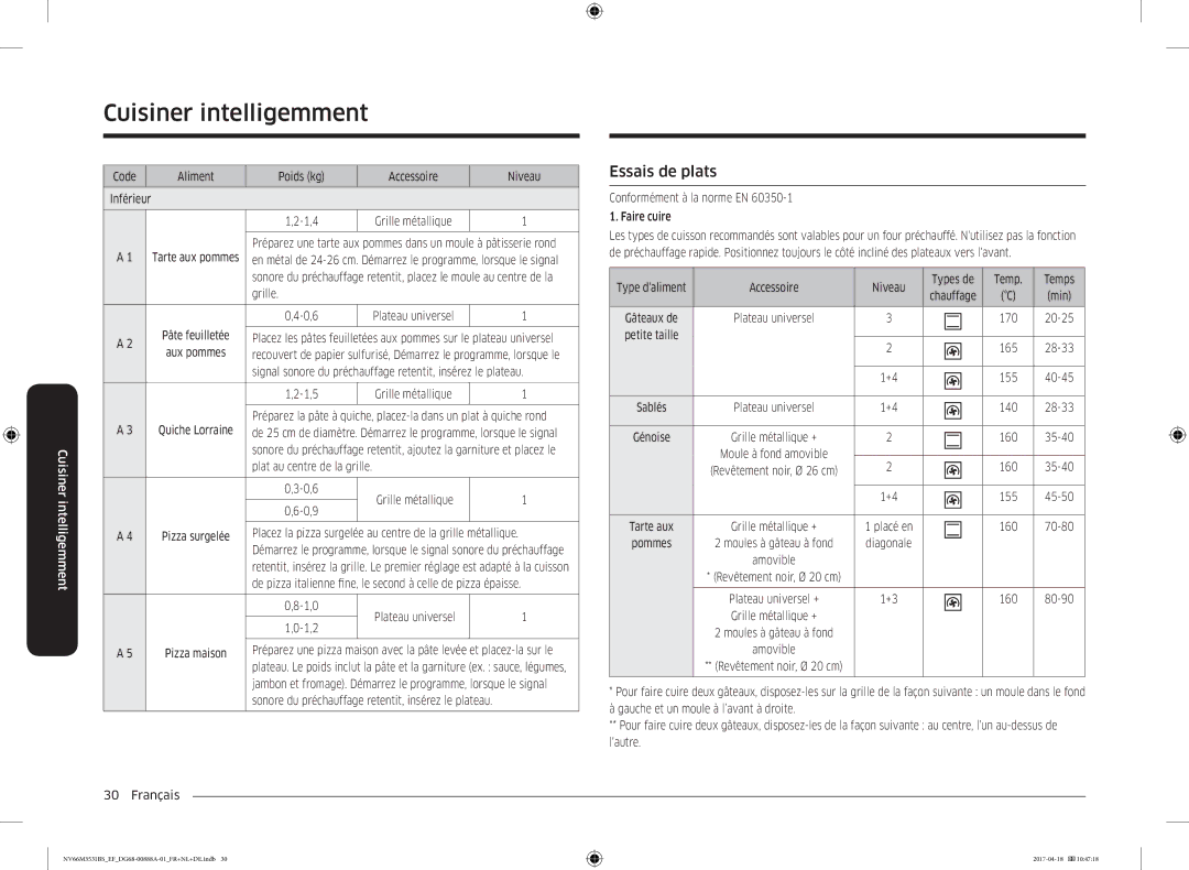 Samsung NV66M3531BS/EF manual Essais de plats 