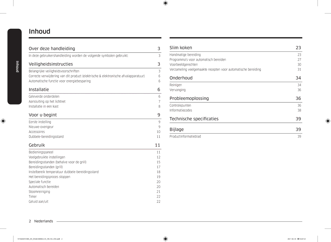 Samsung NV66M3531BS/EF manual Inhoud 