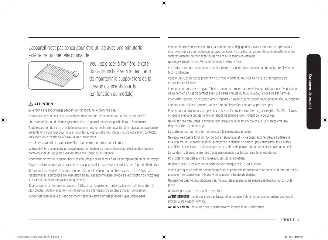 Samsung NV66M3531BS/EF manual Consignes de sécurité 