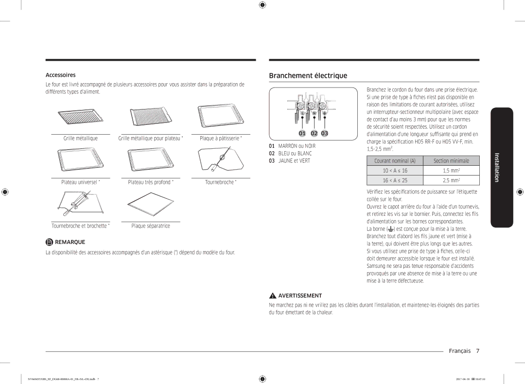 Samsung NV66M3531BS/EF manual Branchement électrique 