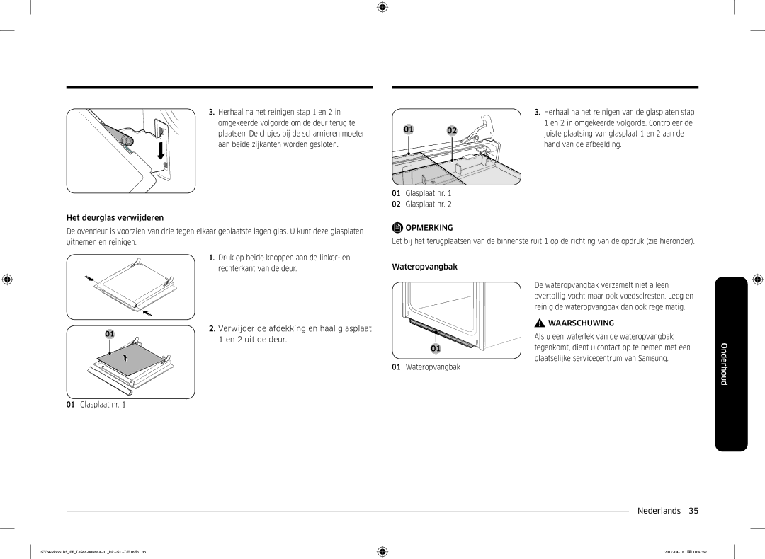 Samsung NV66M3531BS/EF manual Herhaal na het reinigen stap 1 en 2, Omgekeerde volgorde om de deur terug te 