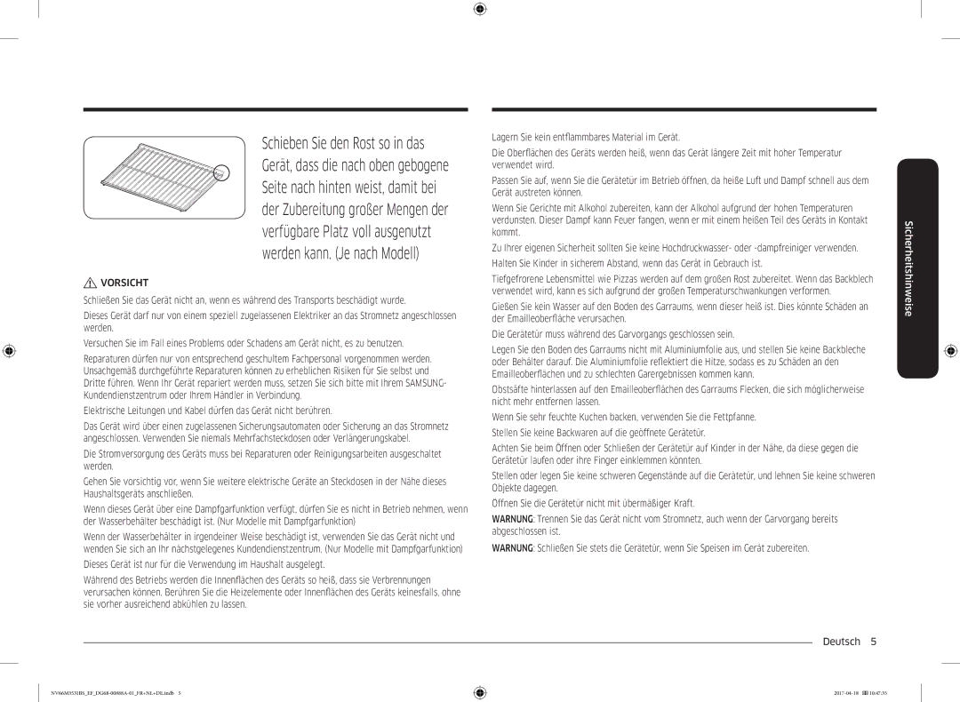 Samsung NV66M3531BS/EF manual Vorsicht 