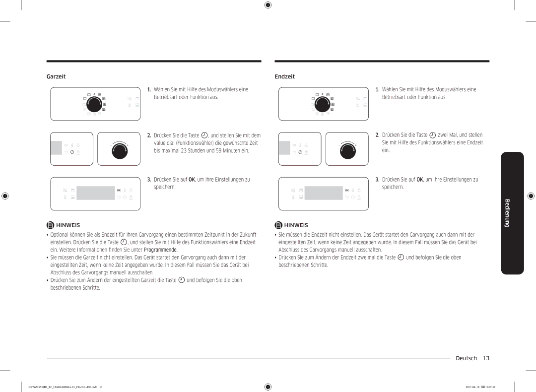 Samsung NV66M3531BS/EF manual Drücken Sie auf OK, um Ihre Einstellungen zu Speichern, Sie unter Programmende 