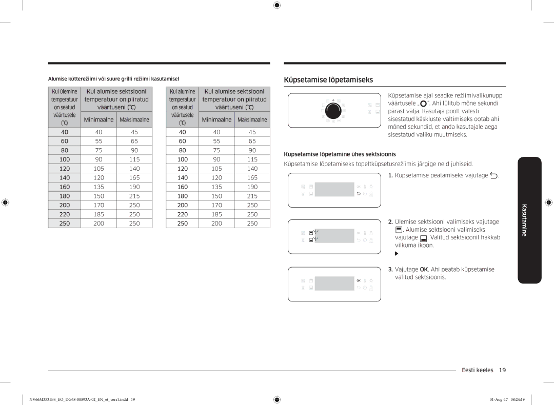 Samsung NV66M3531BS/EO manual Küpsetamise lõpetamiseks 