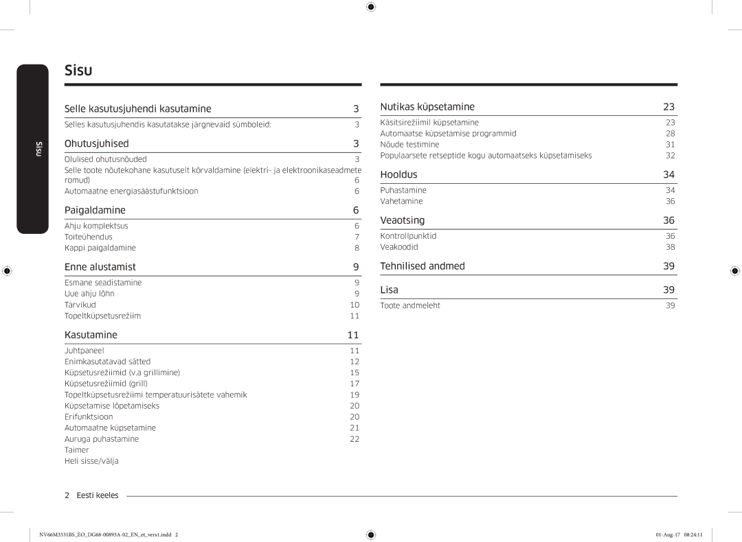 Samsung NV66M3531BS/EO manual Sisu 