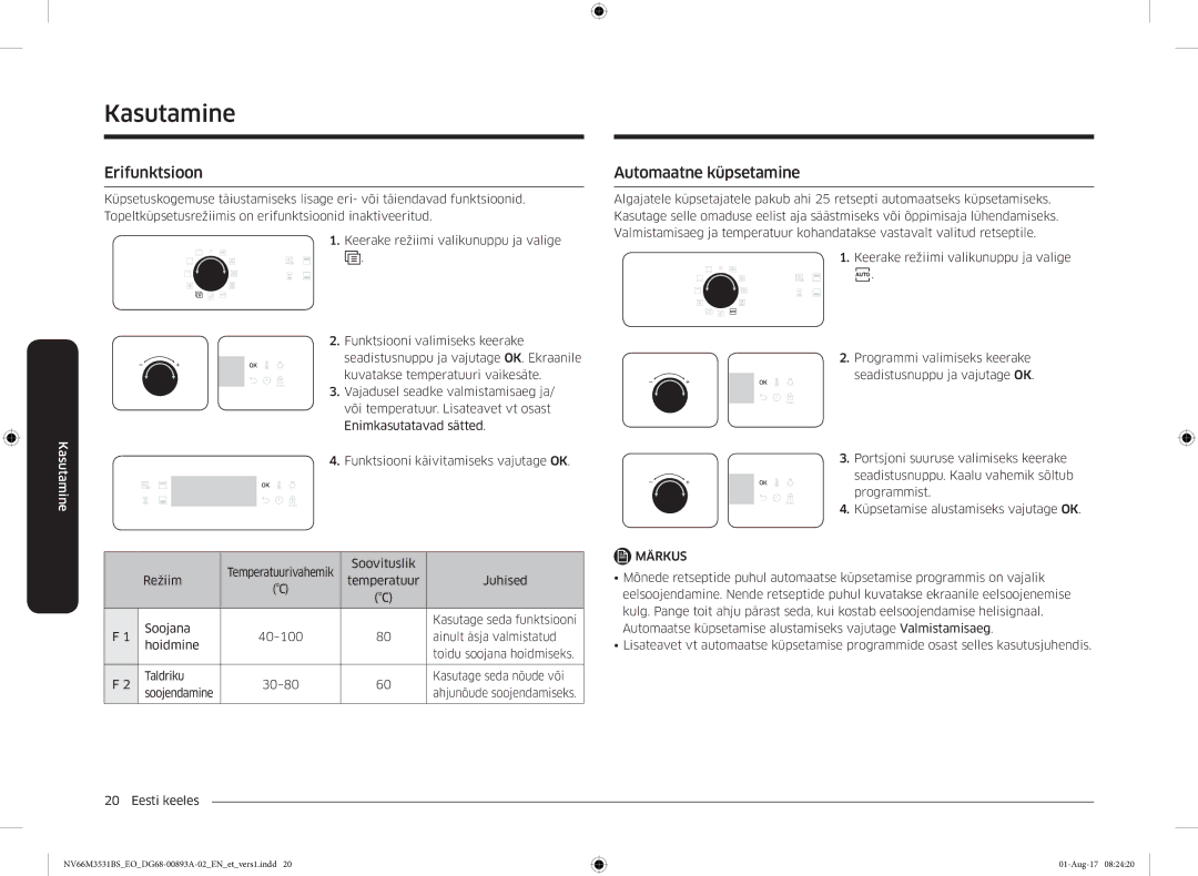 Samsung NV66M3531BS/EO manual Erifunktsioon, Automaatne küpsetamine 