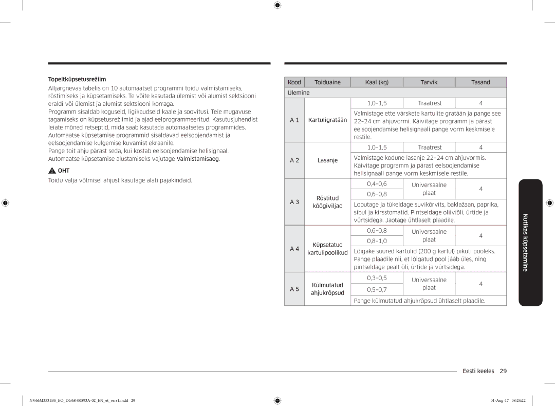 Samsung NV66M3531BS/EO manual Oht 