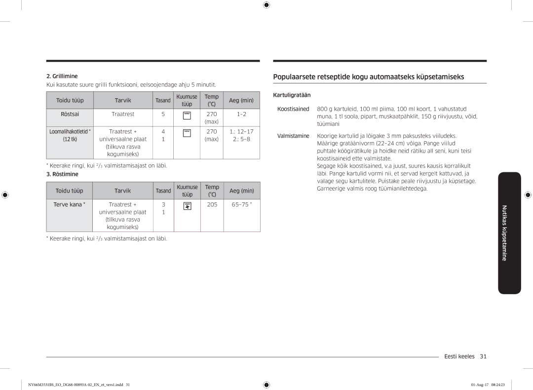 Samsung NV66M3531BS/EO manual Populaarsete retseptide kogu automaatseks küpsetamiseks 