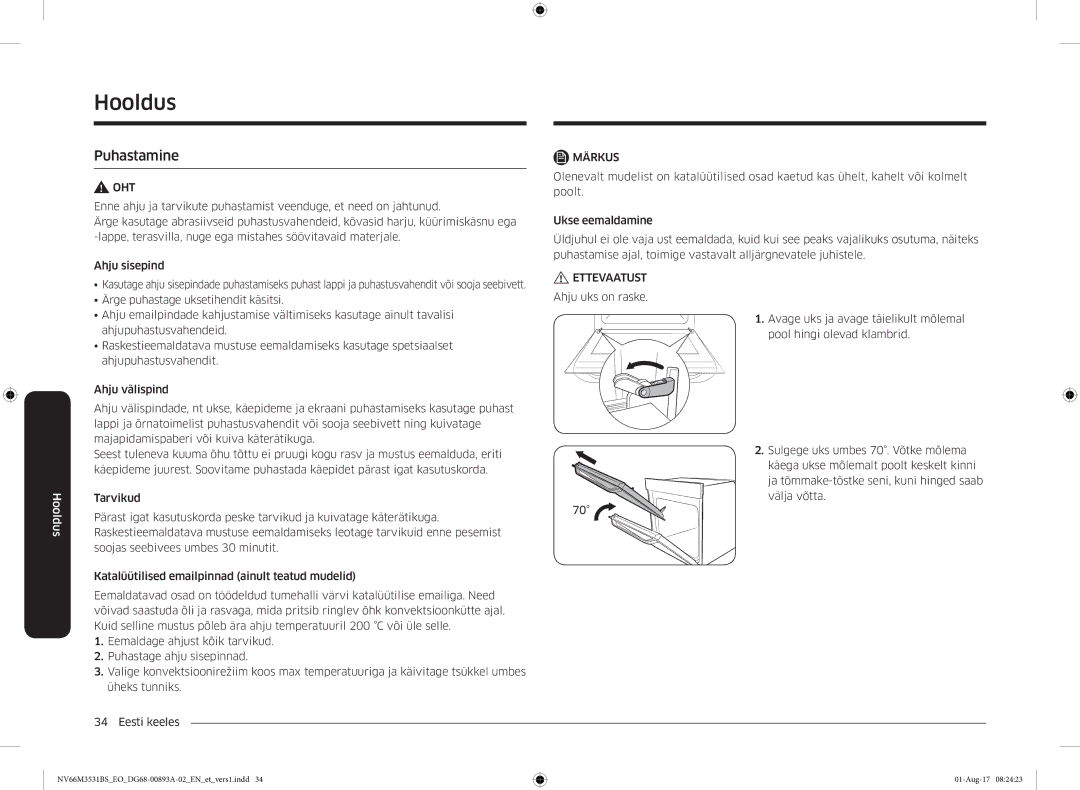 Samsung NV66M3531BS/EO manual Hooldus, Puhastamine 