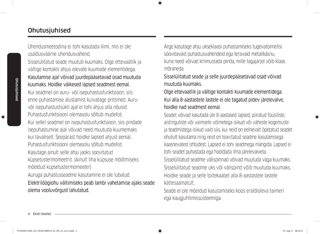 Samsung NV66M3531BS/EO manual Ühendusmeetodina ei tohi kasutada liimi, mis ei ole 