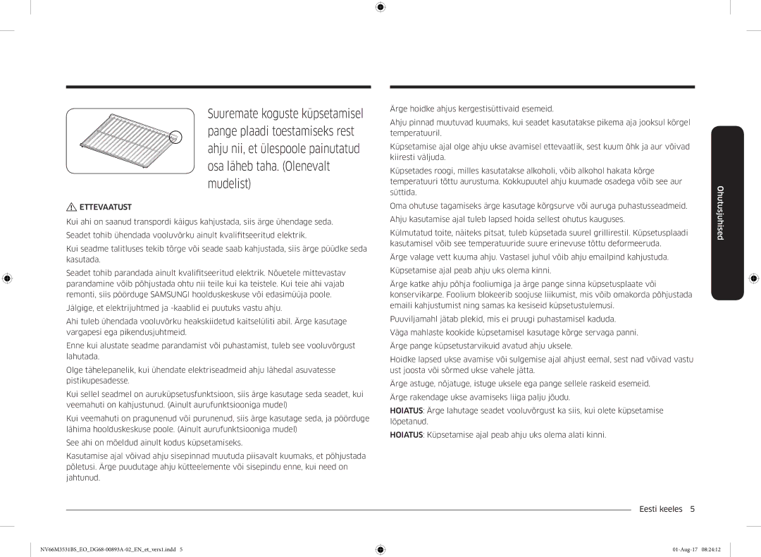 Samsung NV66M3531BS/EO manual Ohutusjuhised 