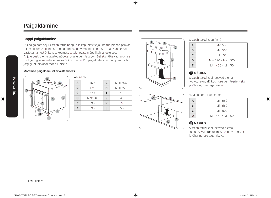 Samsung NV66M3531BS/EO manual Paigaldamine, Kappi paigaldamine 