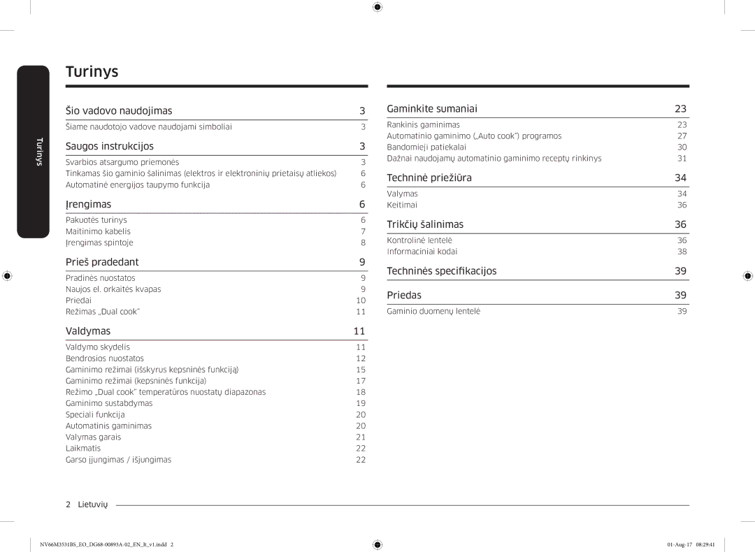 Samsung NV66M3531BS/EO manual Turinys 