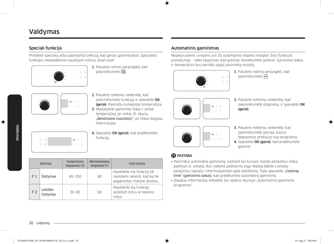 Samsung NV66M3531BS/EO manual Speciali funkcija, Automatinis gaminimas 