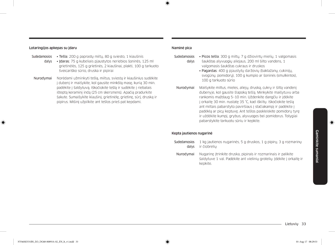 Samsung NV66M3531BS/EO manual Gaminkite sumaniai 