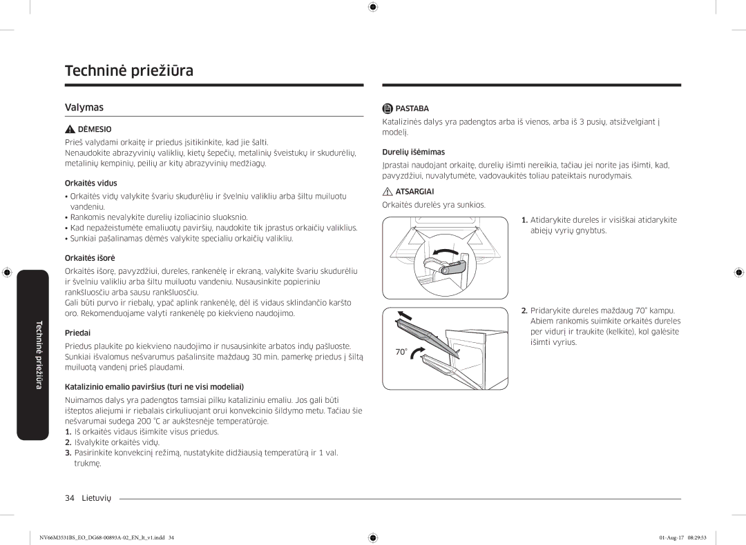 Samsung NV66M3531BS/EO manual Techninė priežiūra, Valymas 